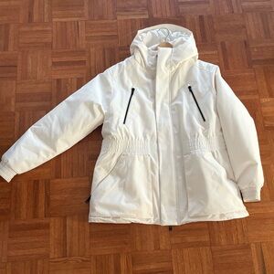 All in Motion Cream Hooded Snow Jacket and Matching Snow Pants Size L Worn Once
